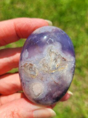 Blue Flower Agate Palm Stone (*FA712)